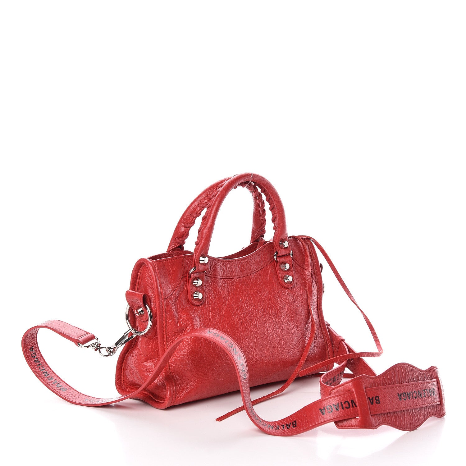 Balenciaga Agneau Classic Silver Hardware Mini City Logo Strap Red Black 3 of 8