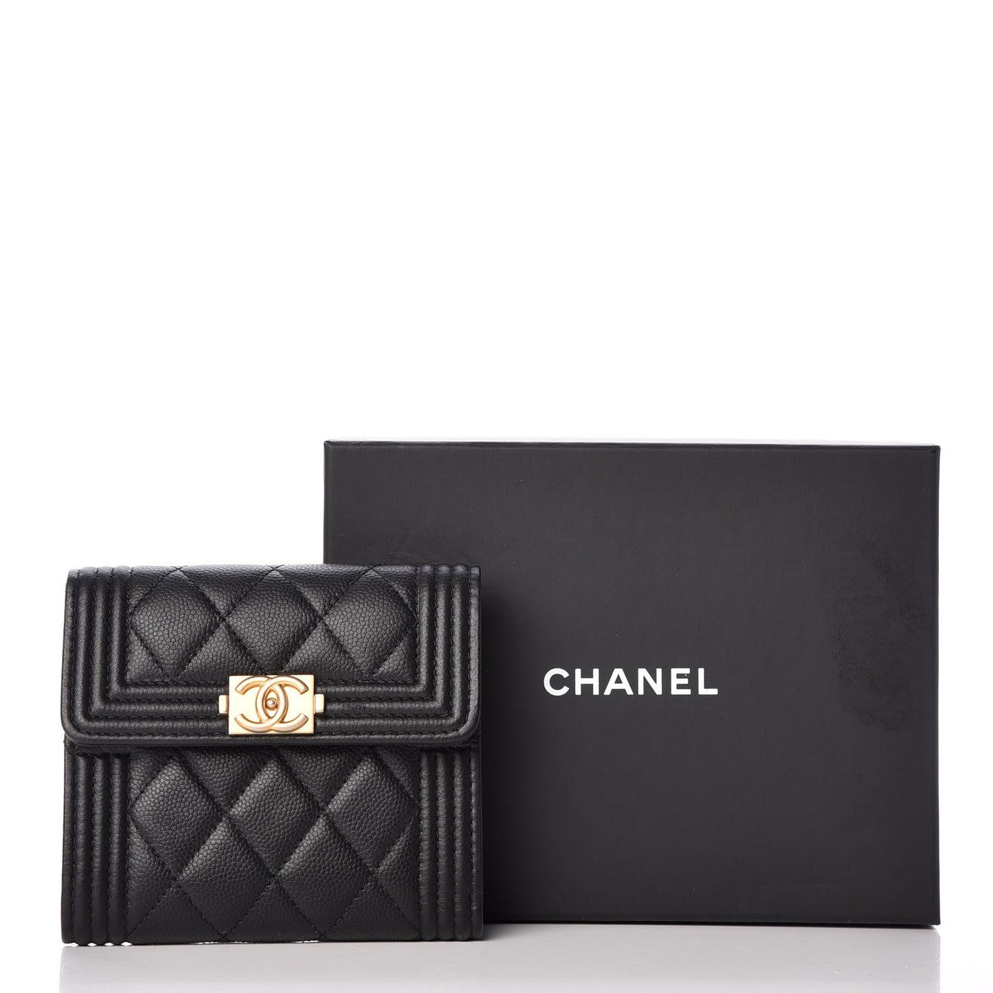 Caviar Quilted Compact Boy Wallet Black