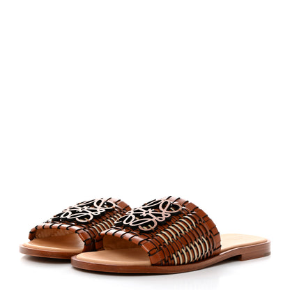 Loewe Calfskin Woven Anagram Slide Sandal 38 Tan Natural 3 of 9