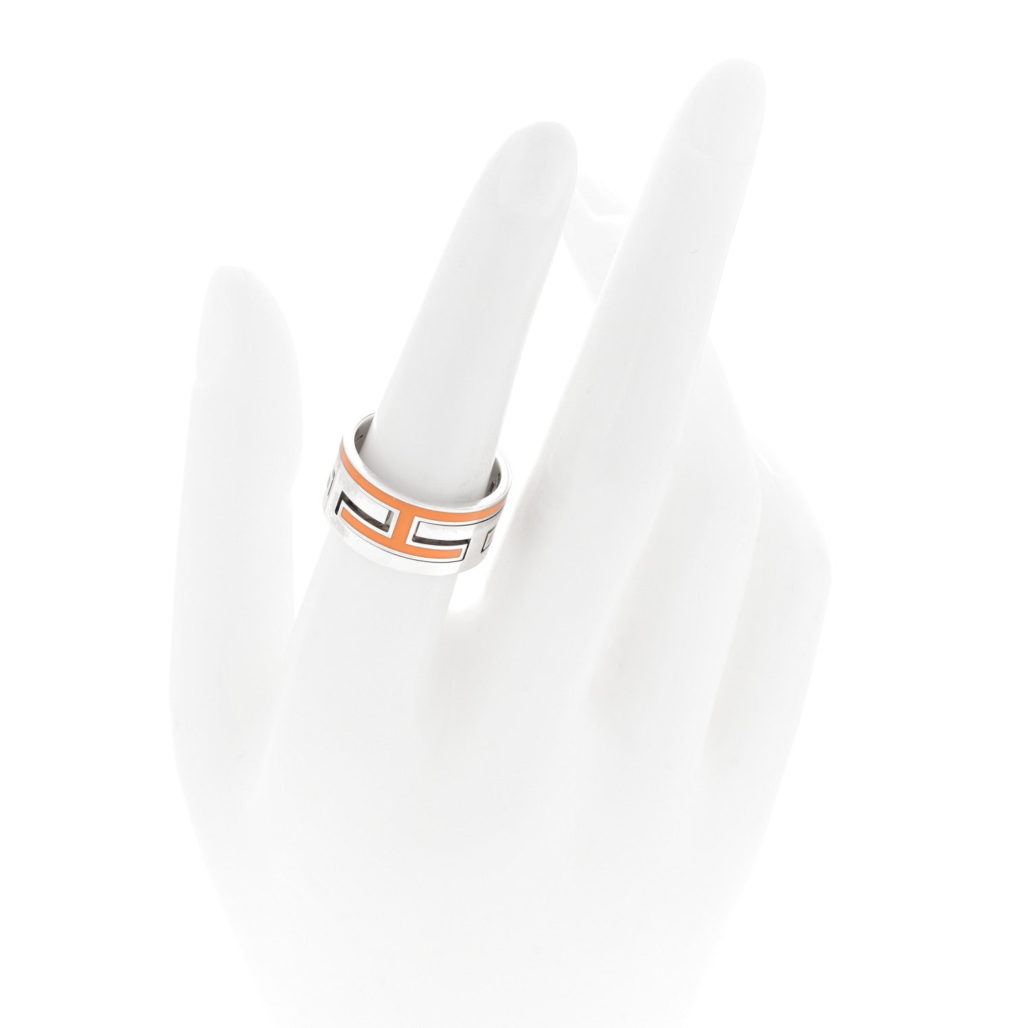 Hermes Sterling Silver Enamel Arcane Move H Ring 54 7 Orange 2 of 4