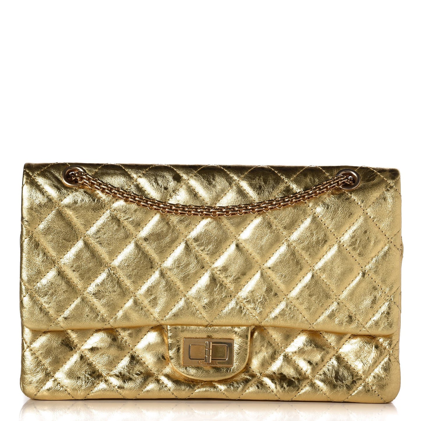 Metallic Aged Calfskin Quilted 2.55 Reissue 227 Flap Gold