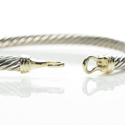 David Yurman Sterling Silver 14K Yellow Gold 5mm Cable Classic Buckle Bracelet 3 of 4