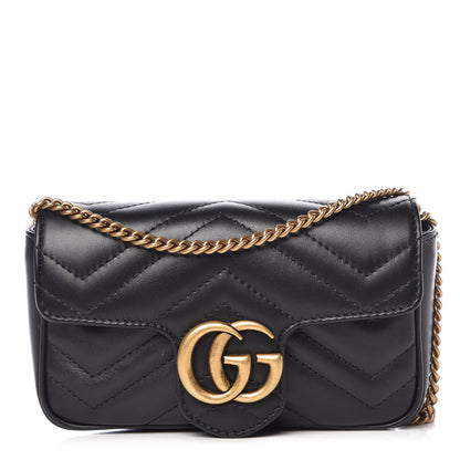 Gucci Calfskin Matelasse Super Mini GG Marmont Shoulder Bag Black 1 of 10