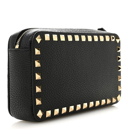 Valentino Garavani Pebbled Calfskin Rockstud Wristlet Zip Pouch Black 3 of 9