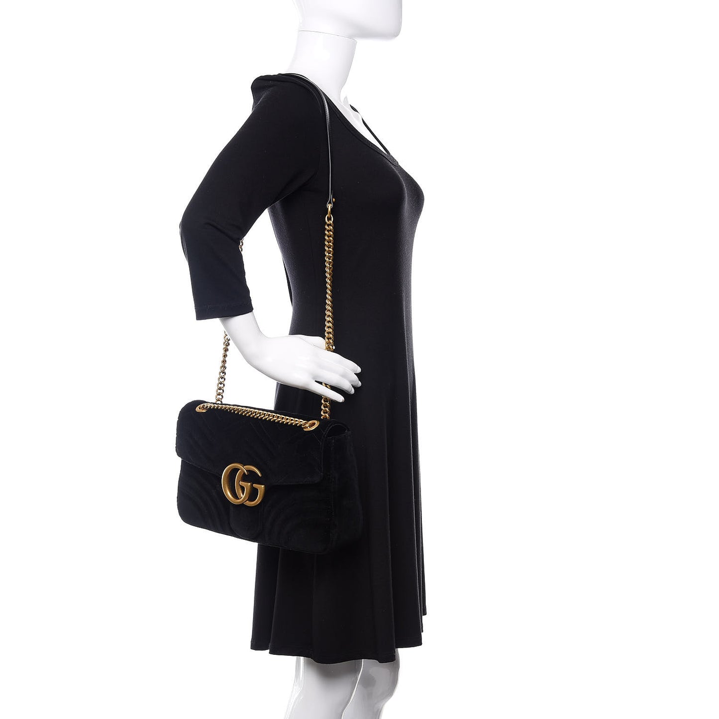 Velvet Matelasse Medium GG Marmont Shoulder Bag Black