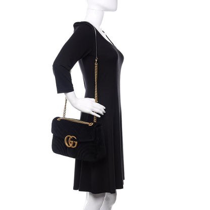 Gucci Velvet Matelasse Medium GG Marmont Shoulder Bag Black 2 of 12