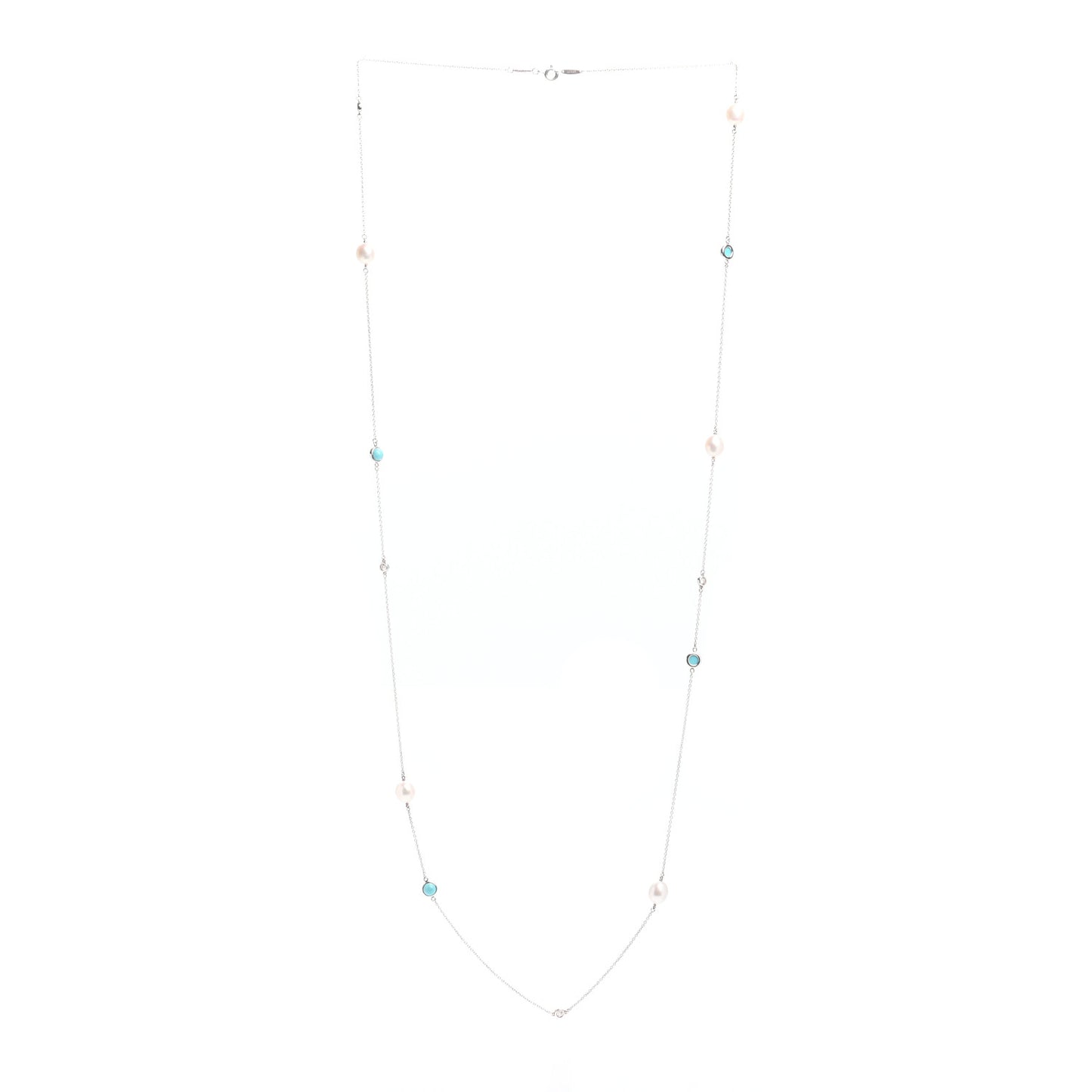 Sterling Silver Diamond Pearl Turquoise Elsa Peretti Color By The Yard Sprinkle Necklace