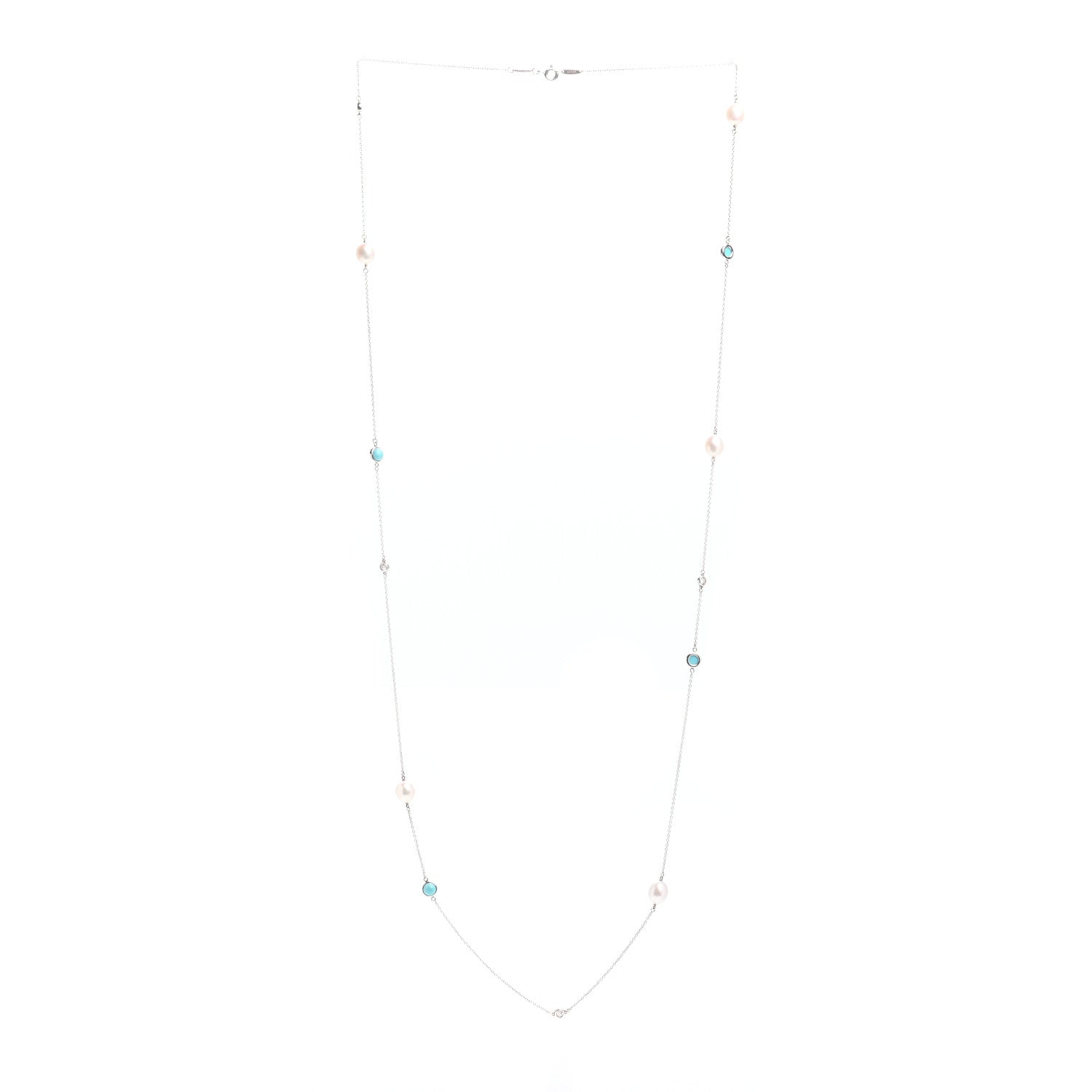 Tiffany Sterling Silver Diamond Pearl Turquoise Elsa Peretti Color By The Yard Sprinkle Necklace 3 of 4