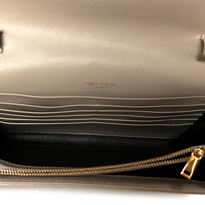 Saint Laurent Grain De Poudre Matelasse Chevron Monogram Chain Wallet Sea Salt 5 of 9