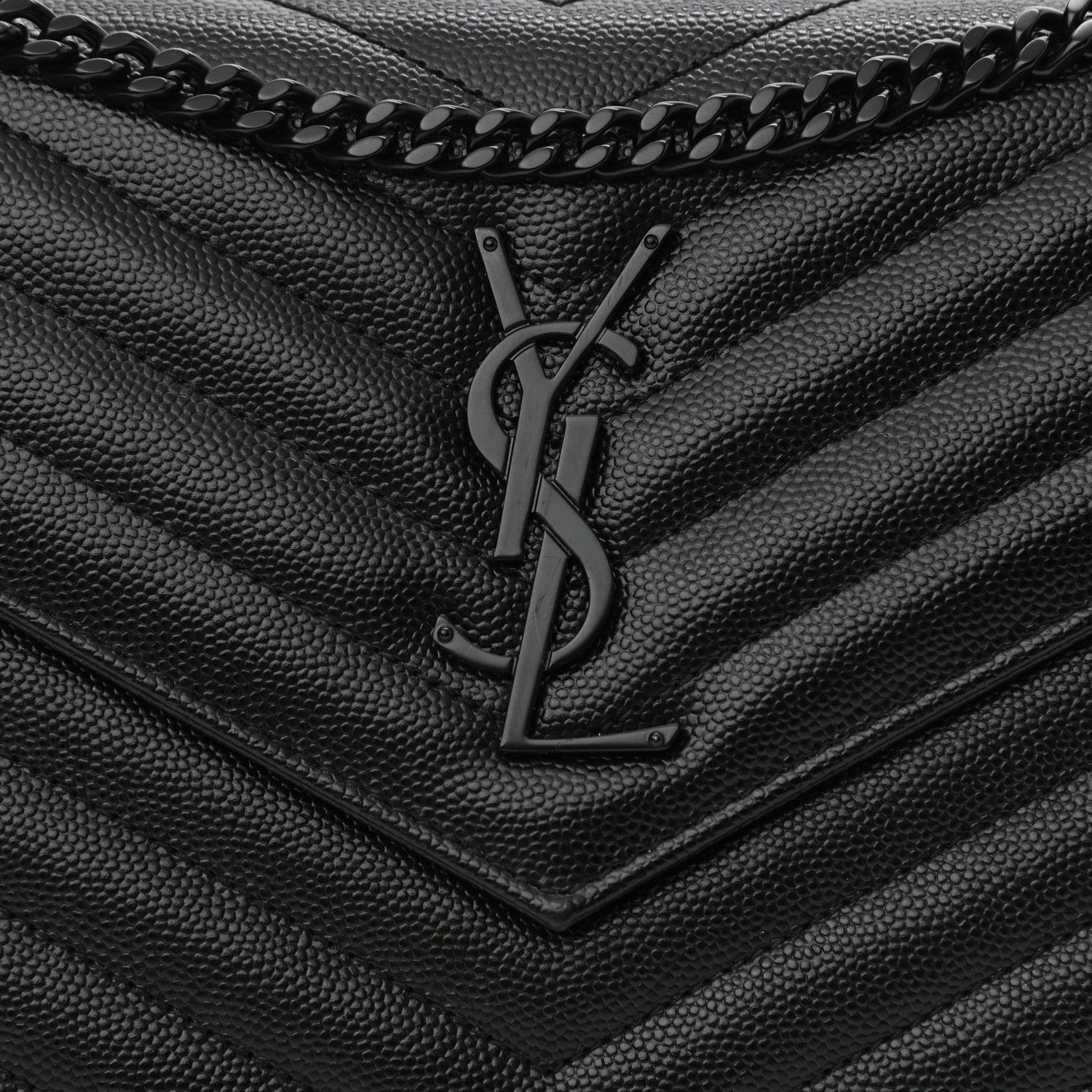 Saint Laurent Grain De Poudre Matelasse Chevron Monogram Chain Wallet Black 7 of 9