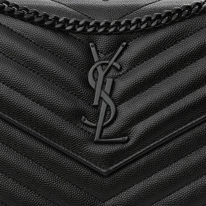 Saint Laurent Grain De Poudre Matelasse Chevron Monogram Chain Wallet Black 7 of 9