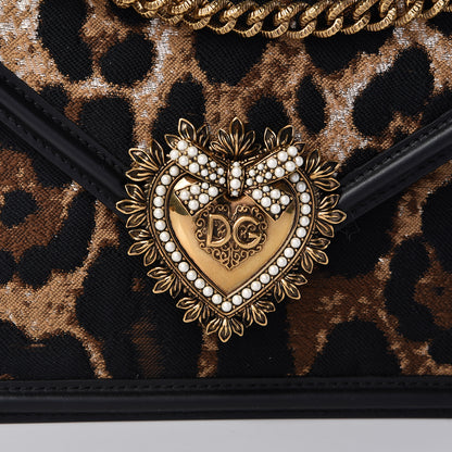 Dolce & Gabbana Jacquard Leopard Print Smooth Calfskin Medium Devotion Crossbody Bag Black 7 of 11