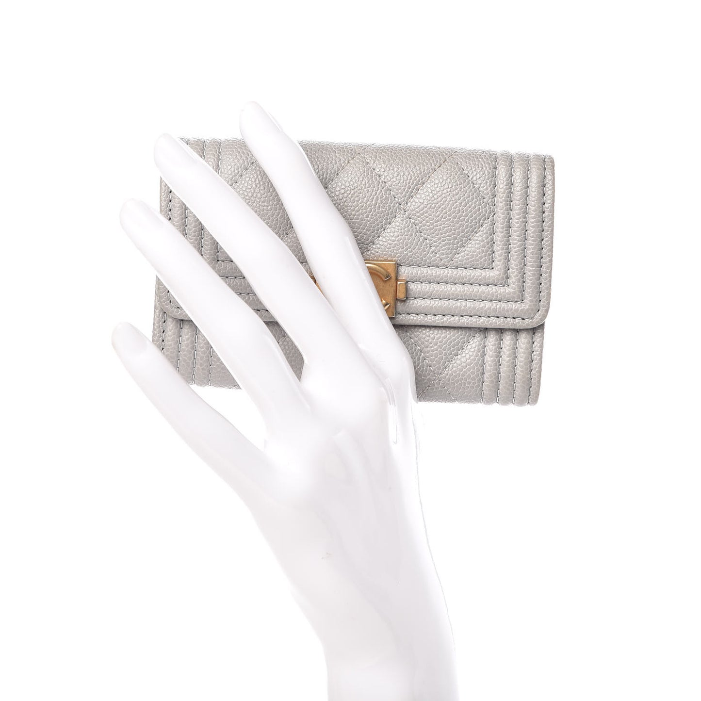 Caviar Quilted Boy Card Holder Wallet Grey