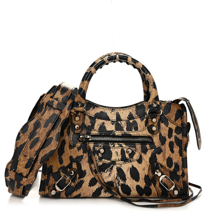 Balenciaga Smooth Calfskin Leopard Print Classic Silver Hardware Mini City Beige 1 of 10