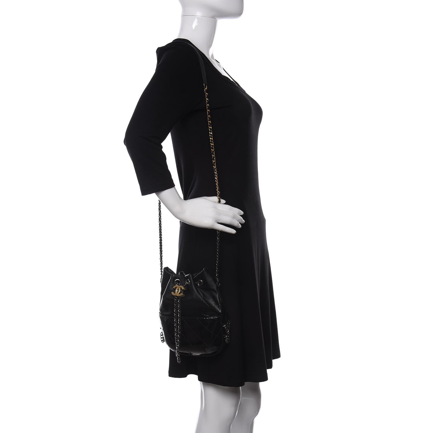 Chanel Patent Goatskin Quilted Small Gabrielle Bucket Black 2 of 11