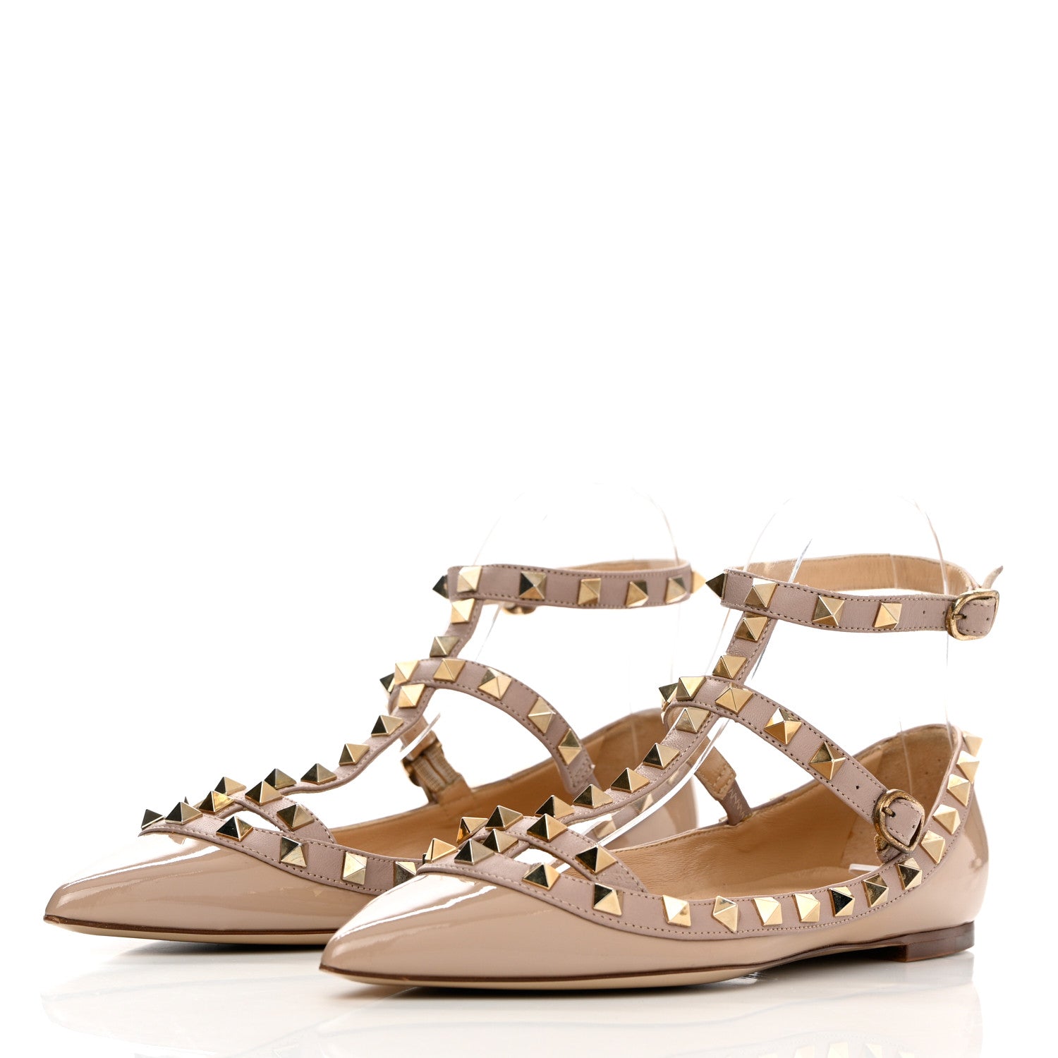 Valentino Garavani Patent Rockstud Cage Ballerina Flats 35.5 Poudre 3 of 13