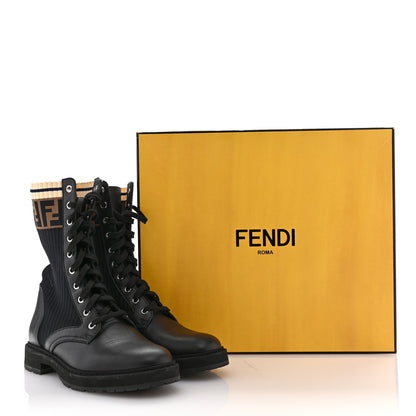 Fendi Calfskin Stretch Fabric Rockoko Biker Boots 38 Tobacco Black Marino 11 of 11