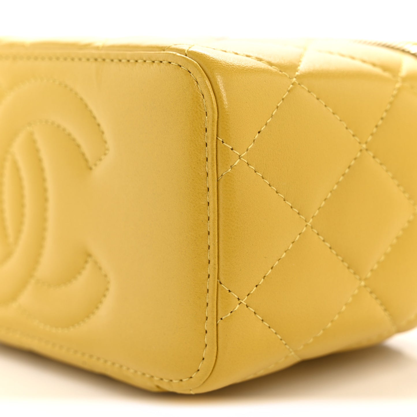 Lambskin Quilted Small Charming Top Handle Vanity Case With Chain Yellow