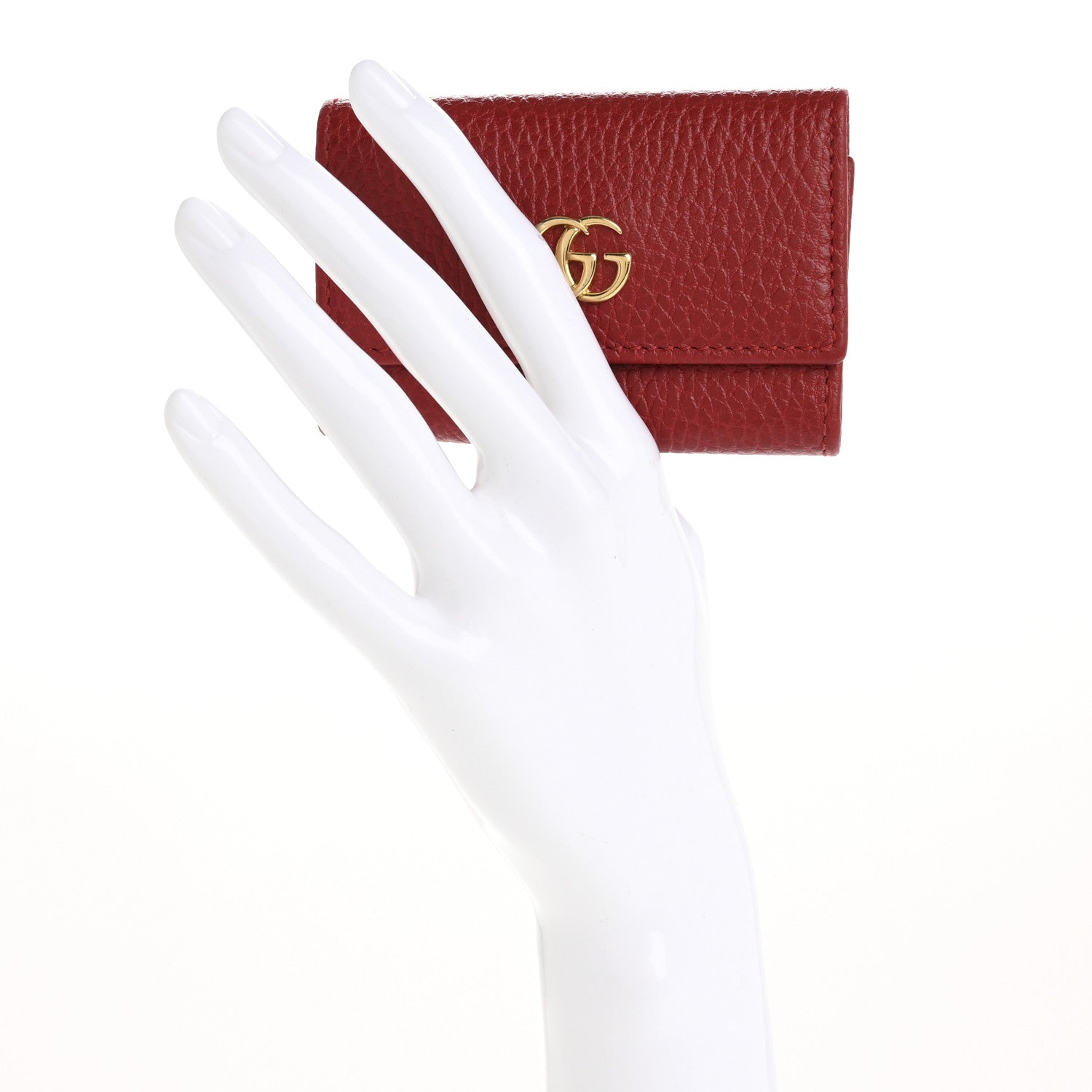 Gucci Pebbled Calfskin GG Marmont 6 Key Holder Hibiscus Red 2 of 11