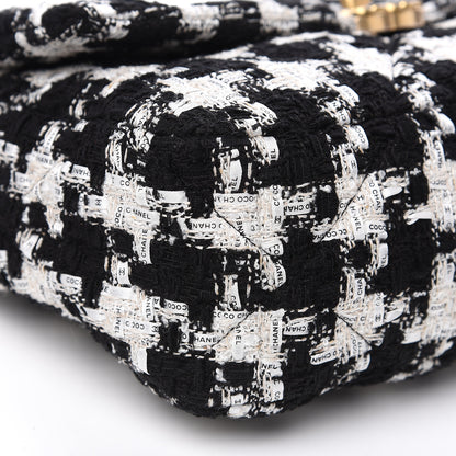 Chanel Tweed Quilted Large 19 Flap Black Ecru White 7 of 10