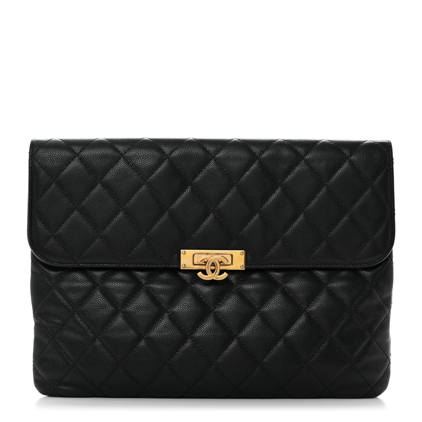 Caviar Quilted Medium Golden Class Pouch Black
