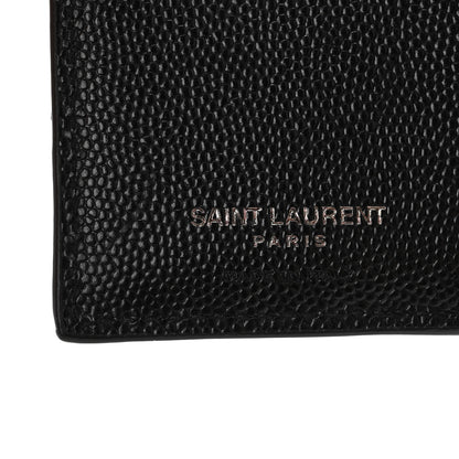 Saint Laurent Grain De Poudre Matelasse Chevron Monogram Zipped Card Case Black 6 of 11