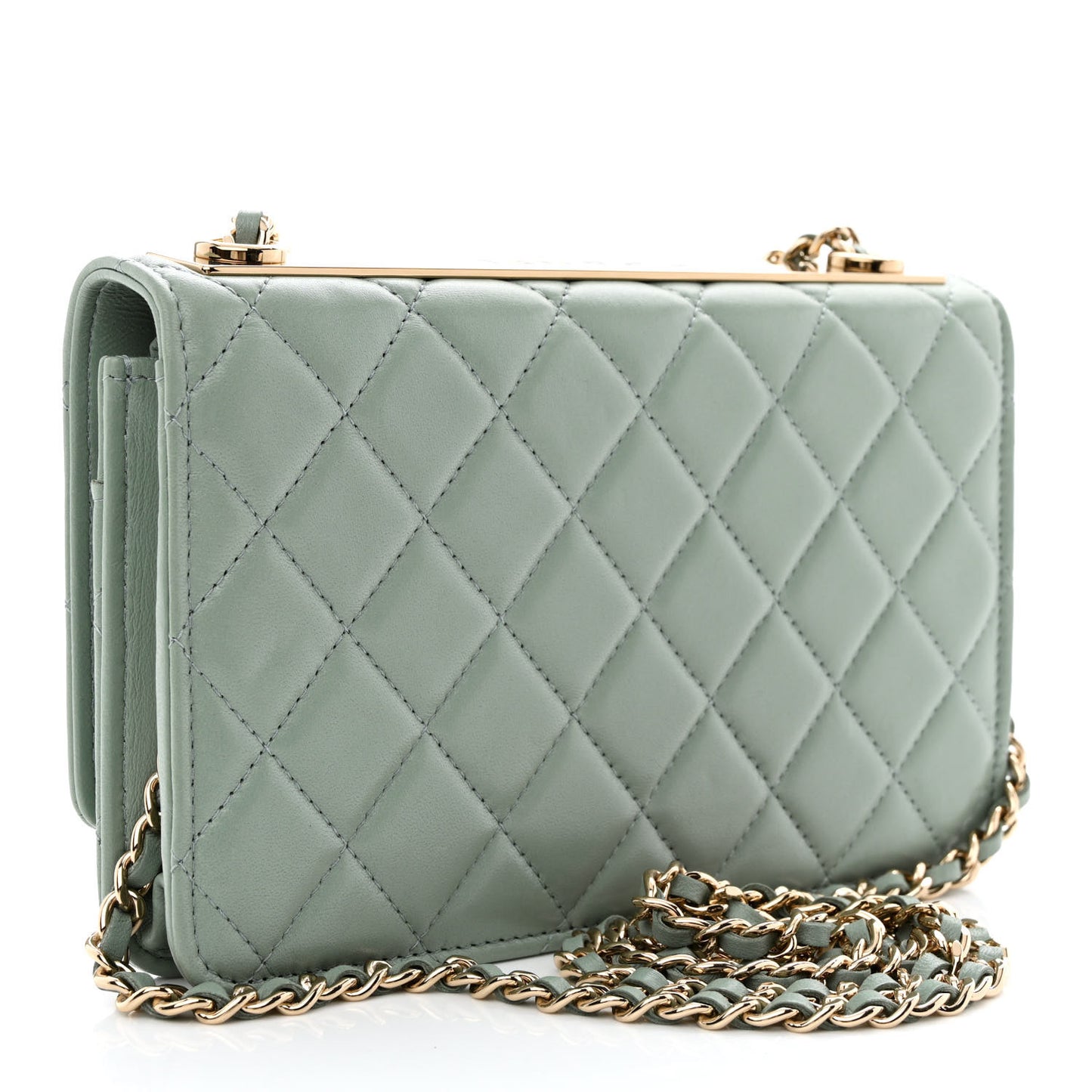 Lambskin Quilted Trendy CC Wallet On Chain WOC Grey