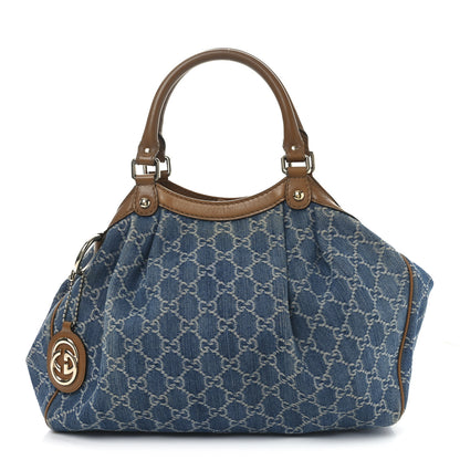 Gucci Denim Monogram Medium Sukey Tote Blue 1 of 11