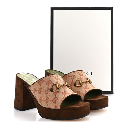 Gucci GG Monogram Kid Scamosciato Houdan Mid Heel Platform Slide Sandals 39 Beige Ruggine Maroon 9 of 9