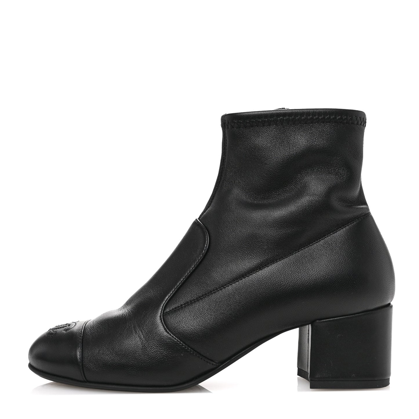 Stretch Lambskin Cap Toe CC Short Boots 37 Black