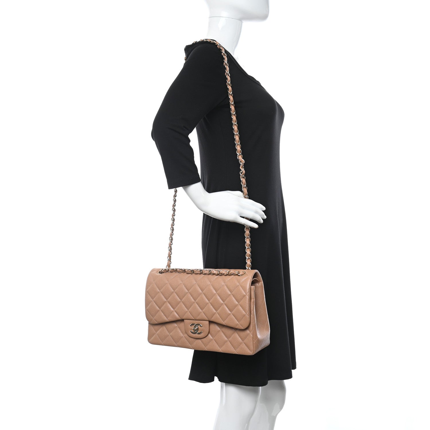 Chanel Caviar Quilted Jumbo Double Flap Beige 2 of 11