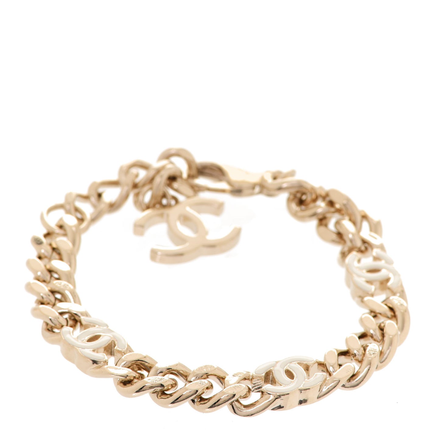 Enamel Metal CC Chain Bracelet Gold White