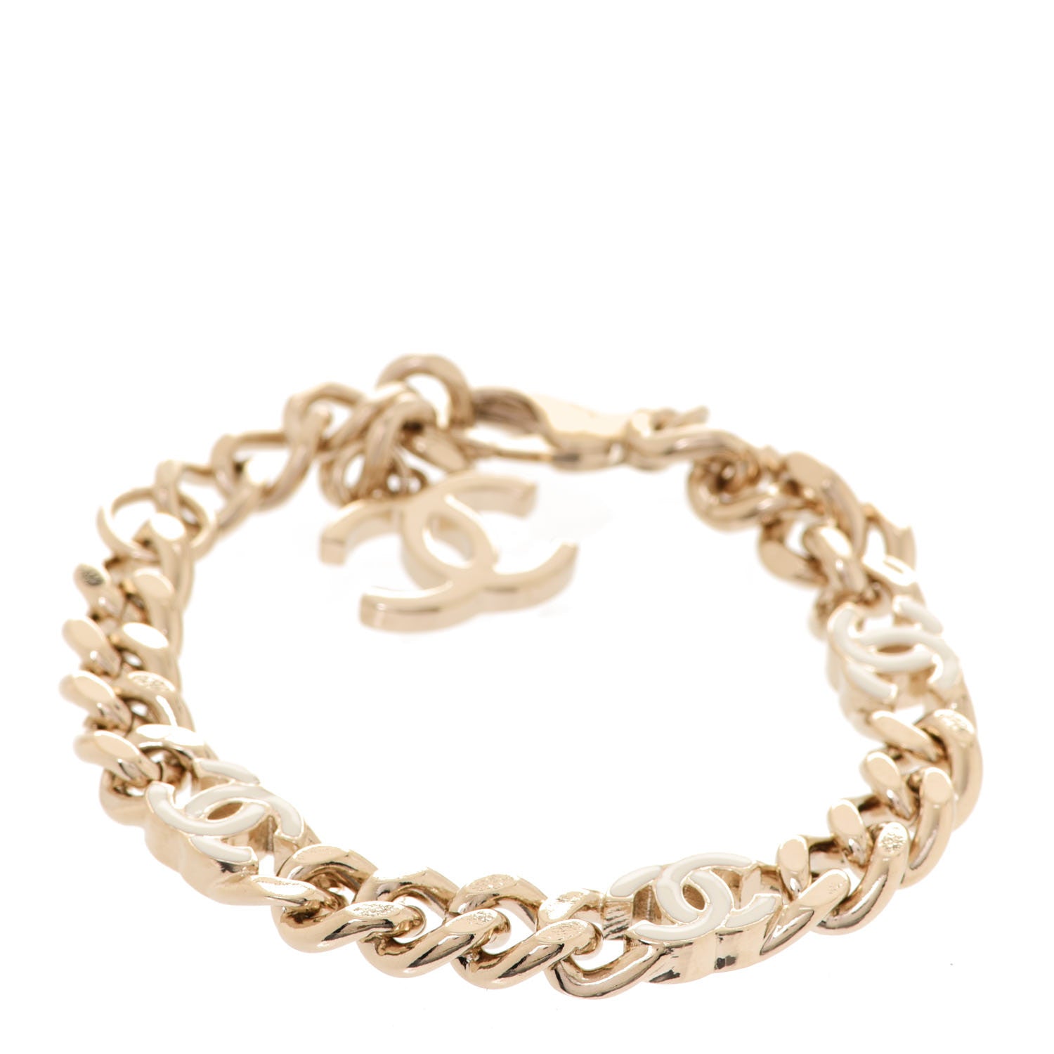 Chanel Enamel Metal CC Chain Bracelet Gold White 1 of 6