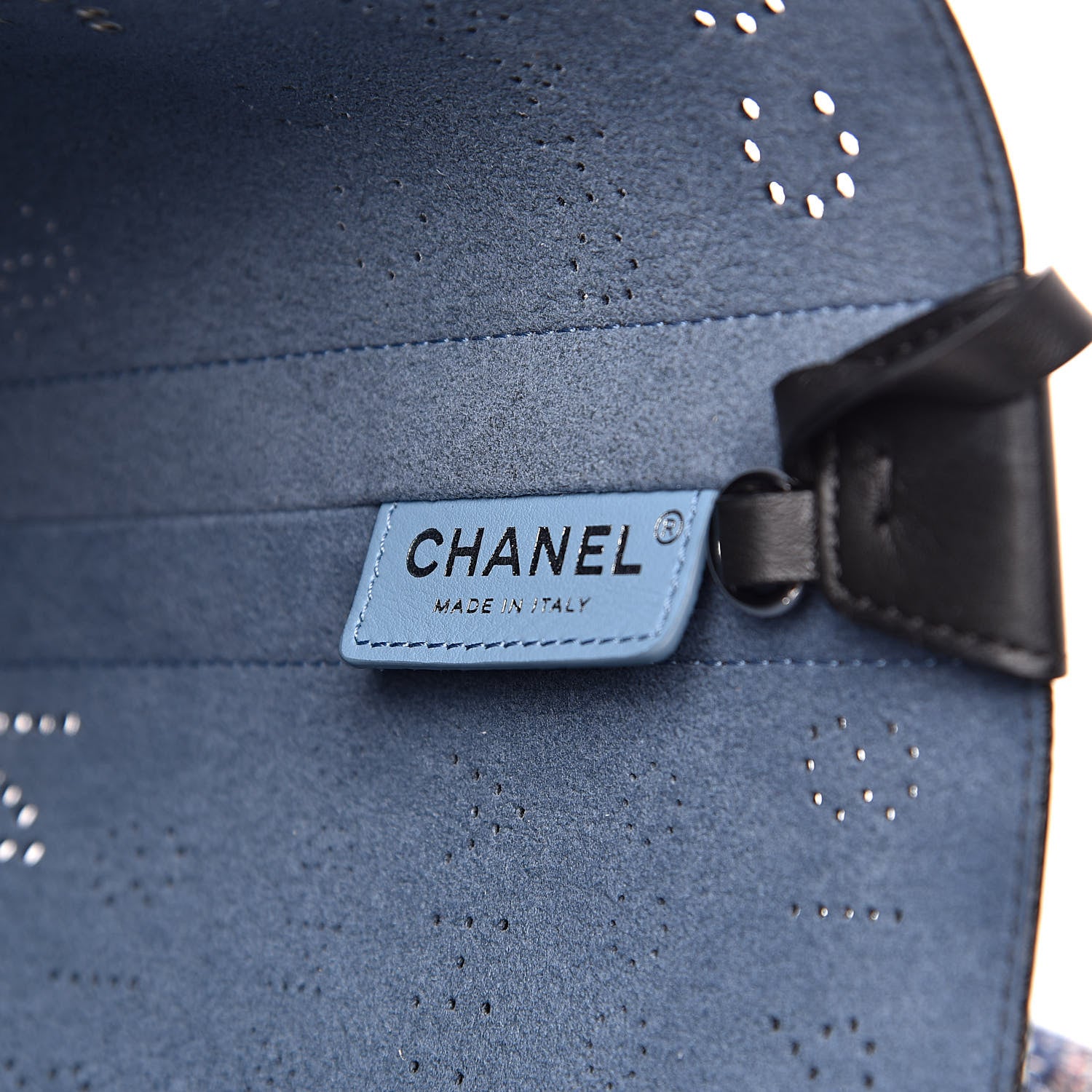 Chanel Calfskin Tweed Small Logo Eyelets Shopping Tote Black 7 of 11