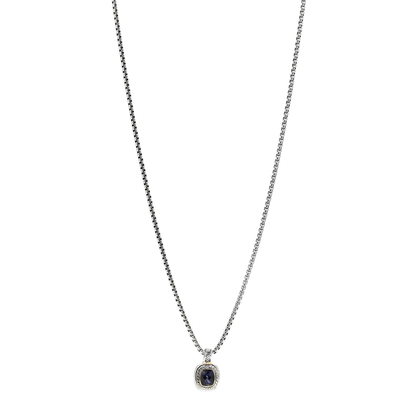 Sterling Silver 14K Yellow Gold Iolite 10mm Albion Pendant Necklace