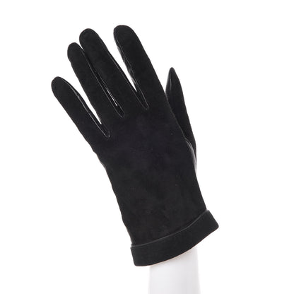Hermes Suede Lambskin Gloves 7.5 Black 2 of 5