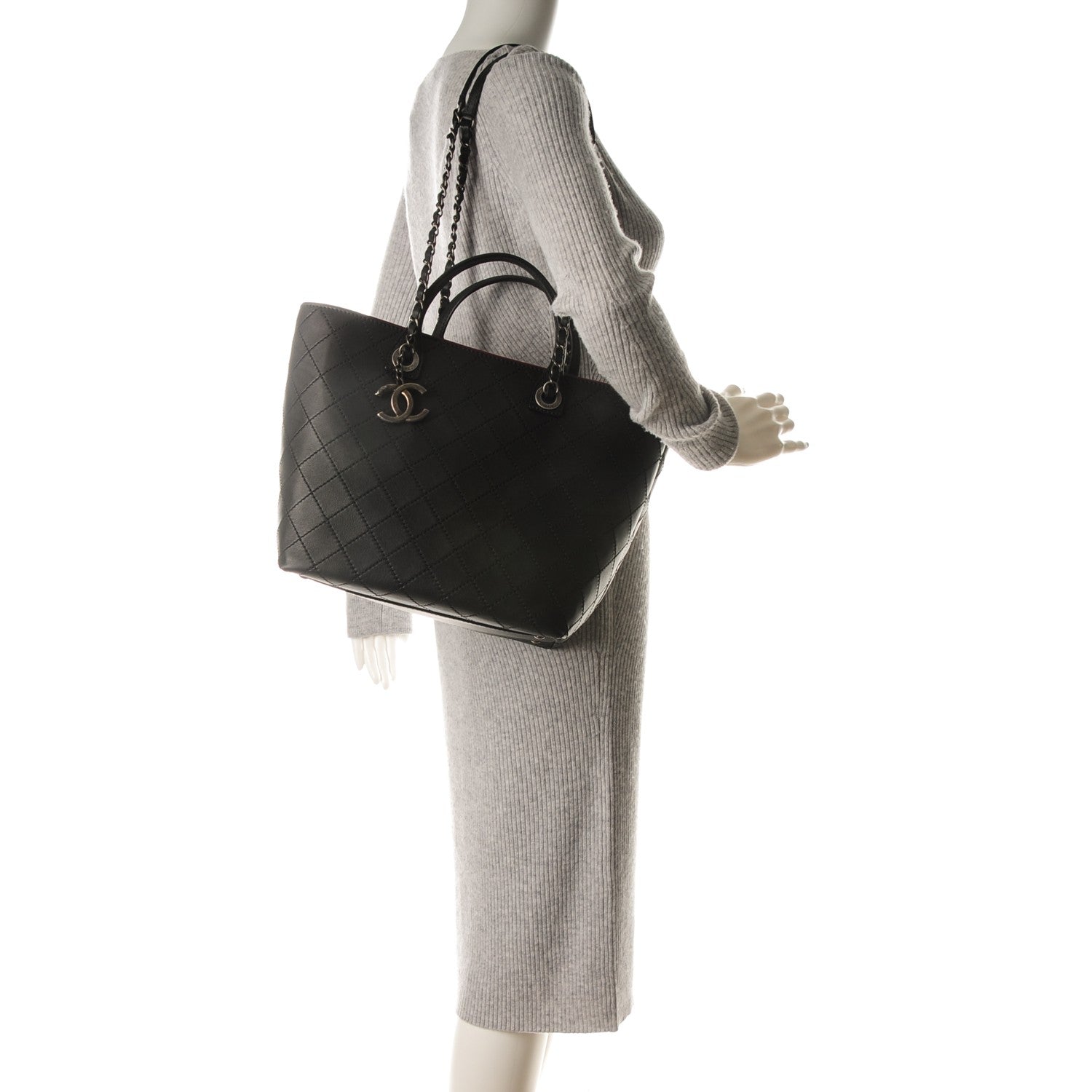 Chanel Calfskin Stitched Medium Shopping Tote Black 2 of 7