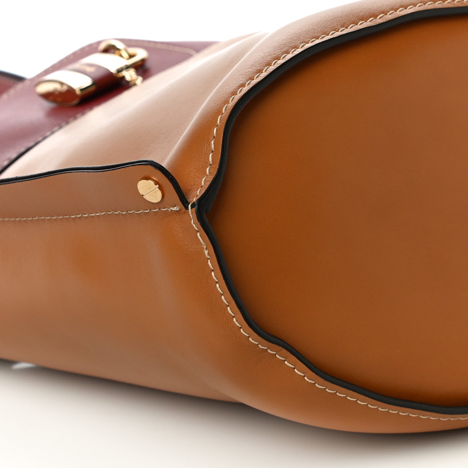 Chloe Shiny Calfskin Goatskin Medium Aby Bi-Color Bucket Bag Autumnal Brown 8 of 9