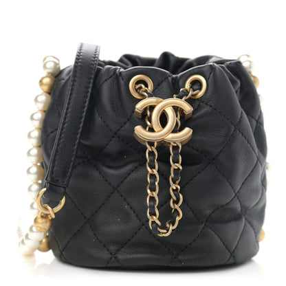Chanel Calfskin Quilted Pearl Mini About Pearls Drawstring Bucket Bag Black 1 of 10