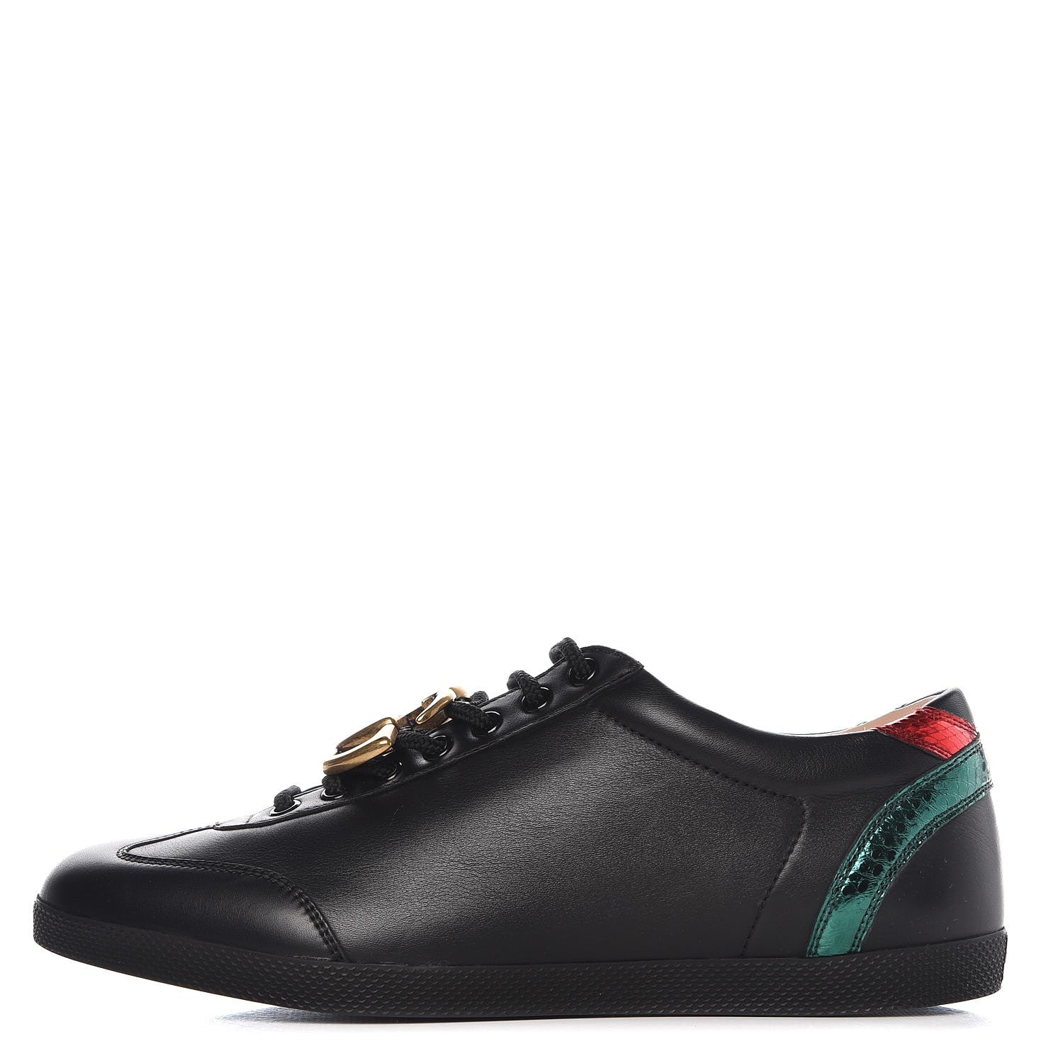 Gucci Calfskin Metallic Ayers Mens Bambi GG Sneakers 7.5 Black Red Flame Verde 1 of 9