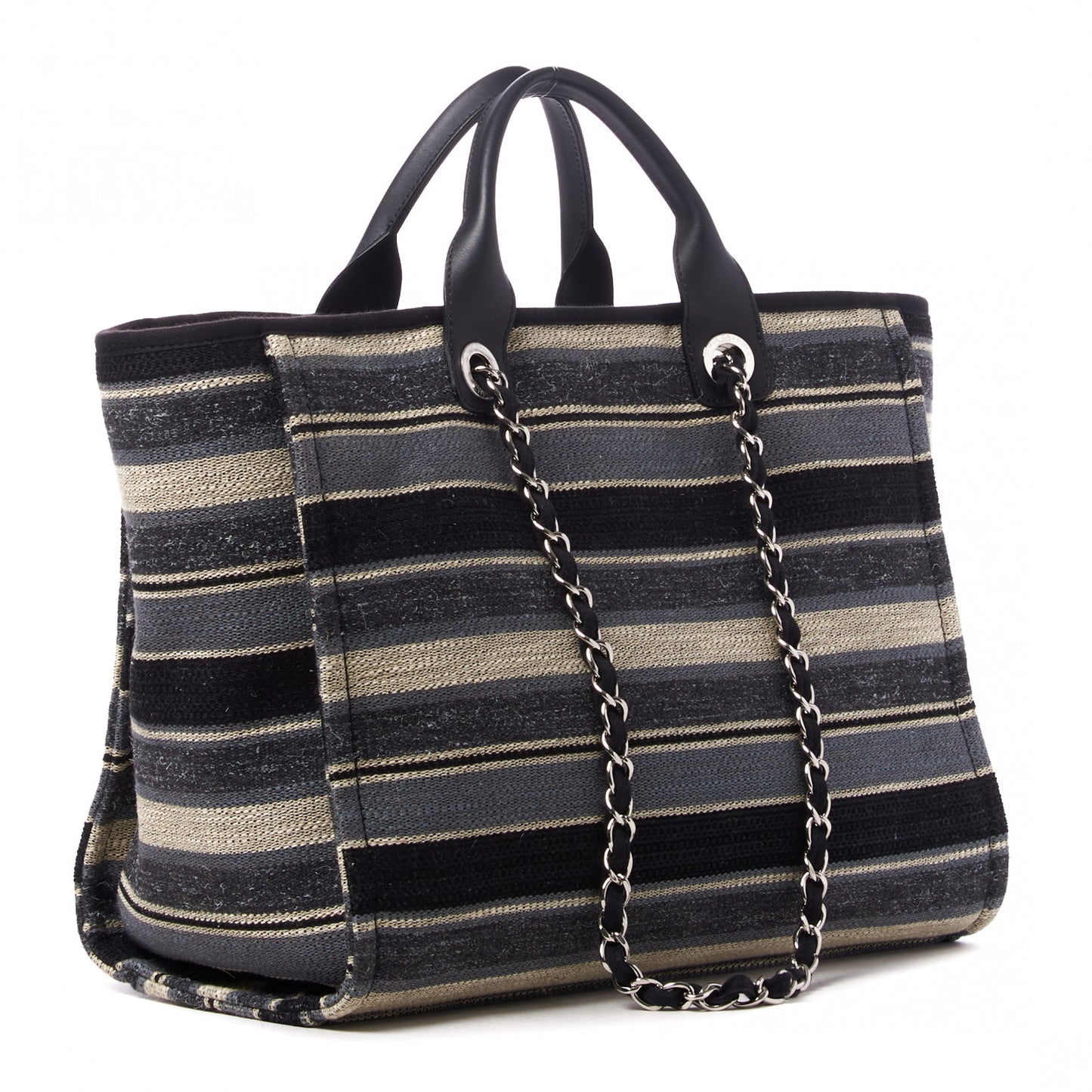 Striped Canvas Medium Deauville Tote Black