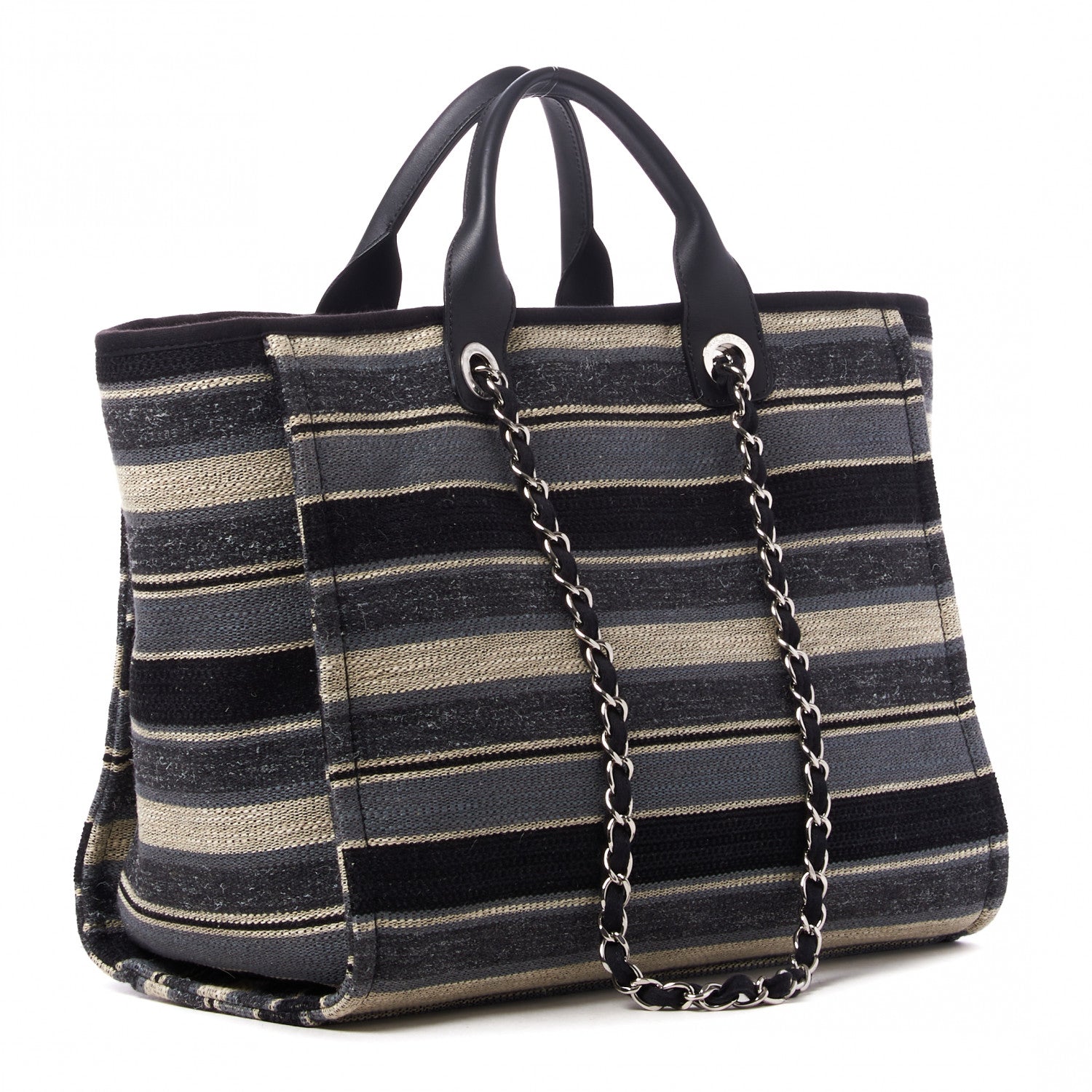 Chanel Striped Canvas Medium Deauville Tote Black 2 of 9