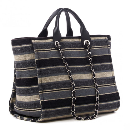 Chanel Striped Canvas Medium Deauville Tote Black 2 of 9
