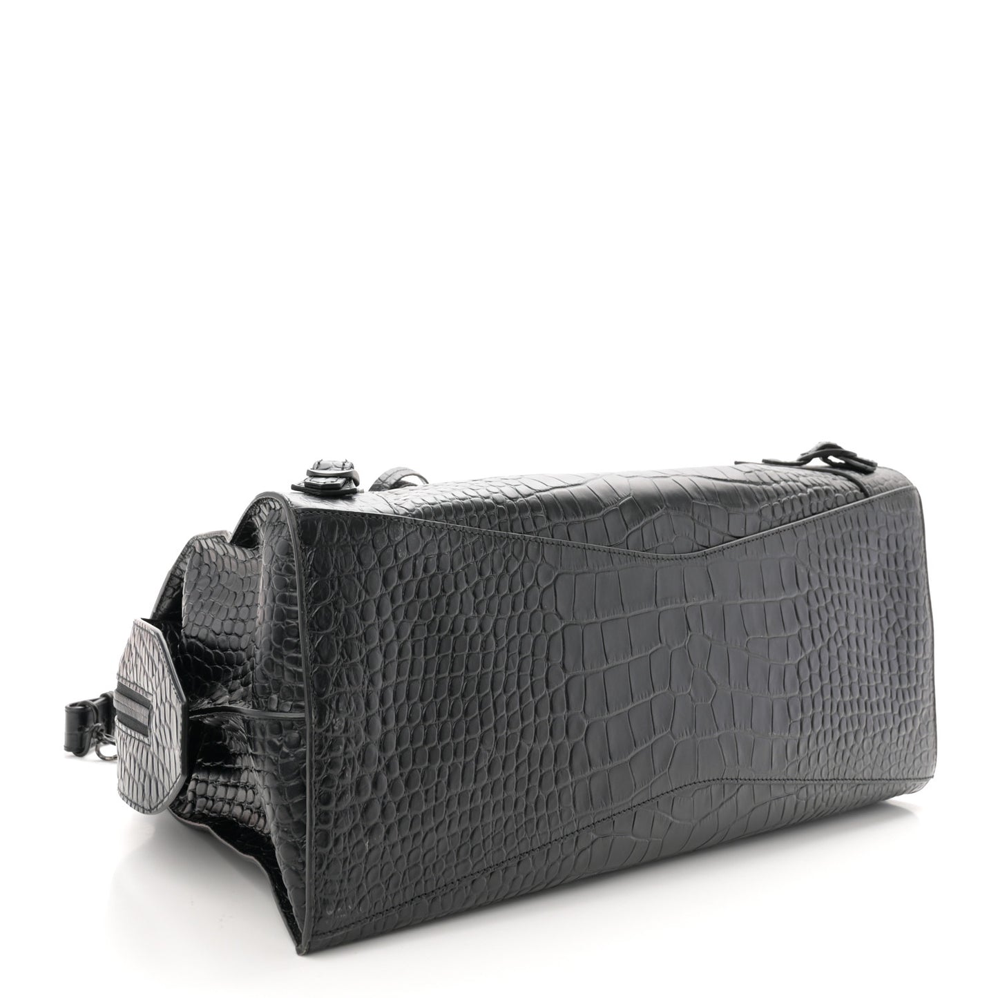 Calfskin Crocodile Embossed Neo Classic Silver Hardware Medium City Black