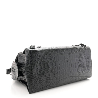 Balenciaga Calfskin Crocodile Embossed Neo Classic Silver Hardware Medium City Black 4 of 10