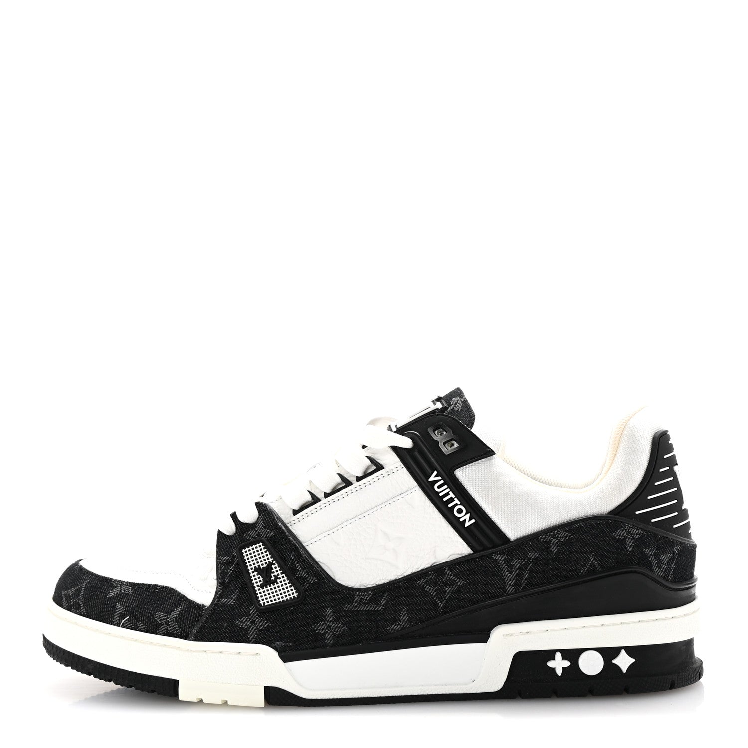Louis Vuitton Calfskin Monogram Denim Mens LV Trainer Sneakers 11 Black 1 of 9
