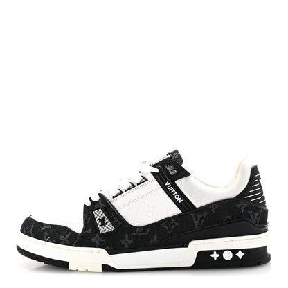 Louis Vuitton Calfskin Monogram Denim Mens LV Trainer Sneakers 11 Black 1 of 9