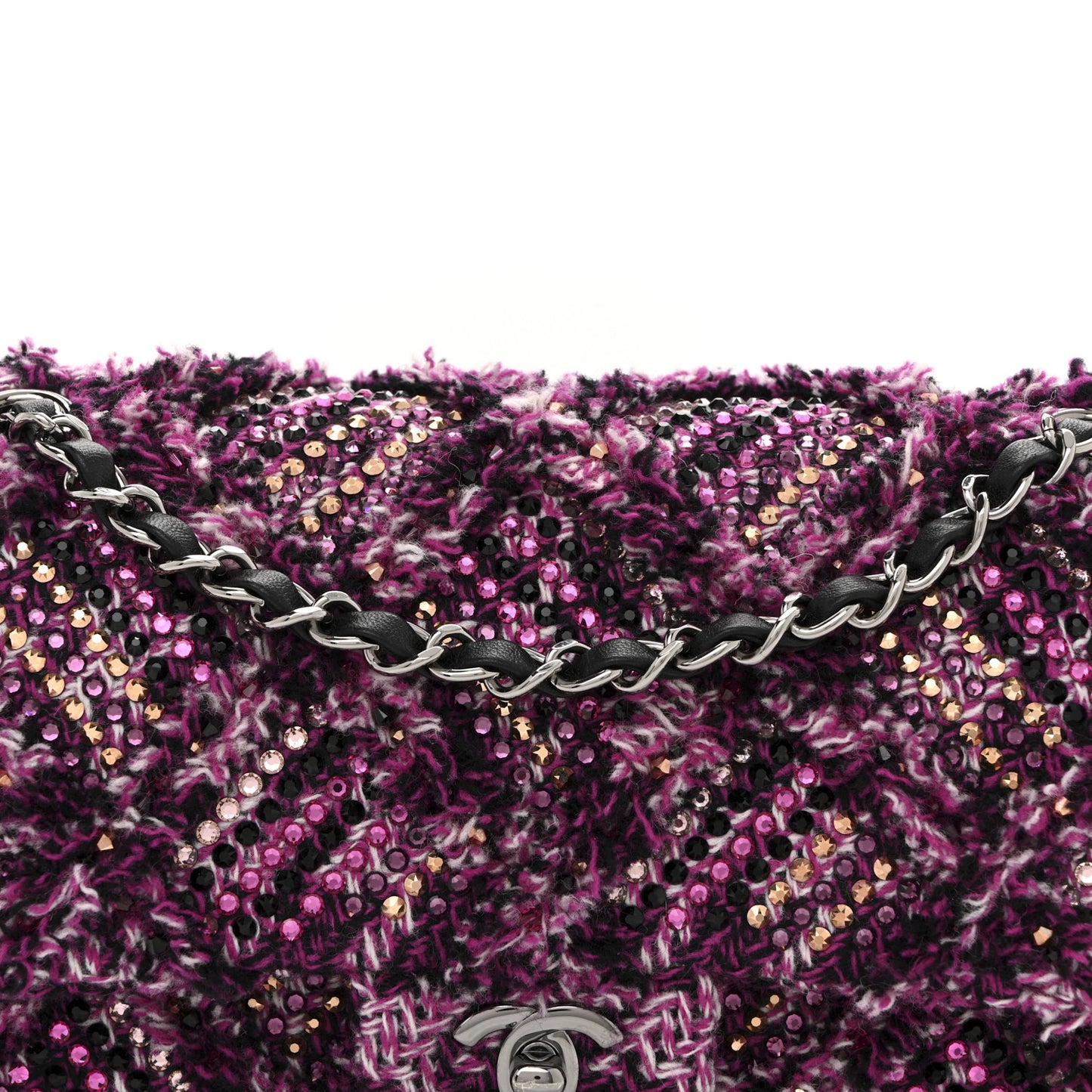 Crystal Tweed Quilted Medium Double Flap Purple Multicolor