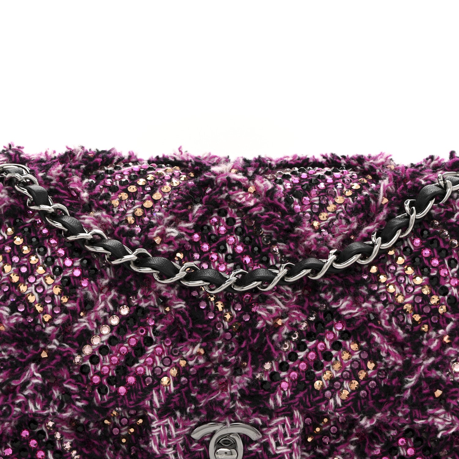 Chanel Crystal Tweed Quilted Medium Double Flap Purple Multicolor 16 of 20