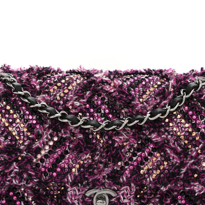 Chanel Crystal Tweed Quilted Medium Double Flap Purple Multicolor 16 of 20